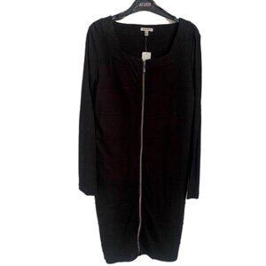 Linea Domani Black Full Zip Front Long Sleeve Square Neck Bodycon Dress Size 12